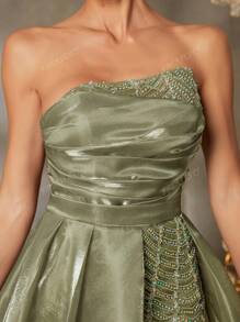 Faeriesty Faeriesty Elegant Strapless Evening Gown With Back Tie Closure & High-Slit Skirt – Elegant Formal Dress For Red Carpet Events, Gala Dinners, Wedding Receptions, Black-Tie Galas, And Grand Celebrations