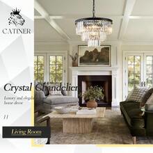 Modern Crystal Chandeliers For Dining Room, 20" Round Chandeliers For Dining Room 3 Tiers 7 Lights Luxury K9 Crystal Ceiling Pendant Light Fixture For Foyer Bedroom Closet - Black - View 6