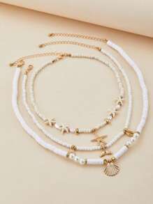 Set de 3 collares con colgantes de concha, cola de pez y estrella de mar, joyería de playa, viaje y fiesta para mujer