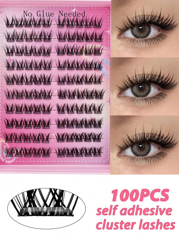 100PCS C Curl Self Adhesive Eyelash Clusters, Natural Manga Look No Glue Needed, Invisible Tape - Longer Lasting, No Sticky Residue Pre Glued Eyelasheslash Clusters,Eyelash Clusters,Individual Eyelashes,Lashes,Fake Lashes