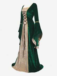 Women's Renaissance Costume  Medieval Dress Velvet Queen Dresses Victorian Vintage Halloween Cosplay - 綠色 - 查看 4