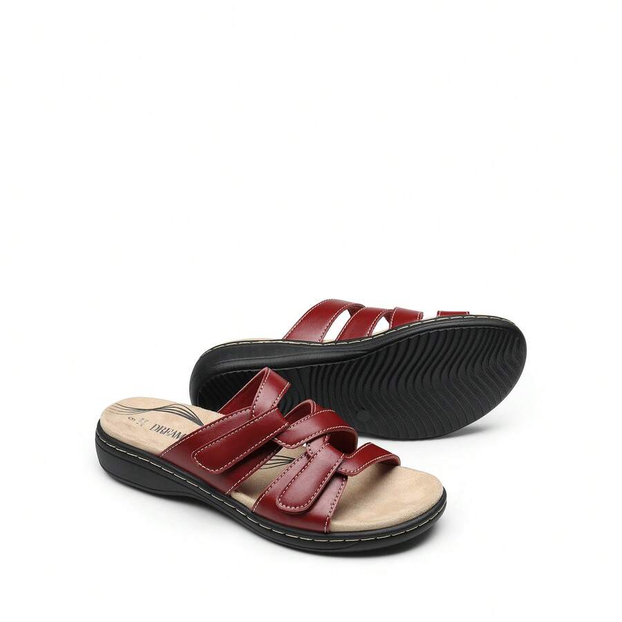 Women's Slides Arch Support Slip On Adjustable Straps Comfort Plantar Fasciitis Soft Cushion Slippers Flat Sandals - 紅色 - 查看 1