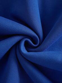 男士纯色落肩长袖抽绳口袋休闲连帽衫，秋冬季，返校季 - 藍色 - 查看 8