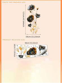 Elegant Handpainted Black And Gold Floral Wall Decal - Modern Matte PVC Removable Reusable Self-Adhesive Wallpaper, Suitable For Living Room And Bedroom Decoration