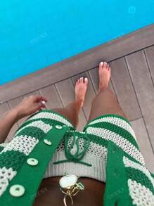 Ensemble 2 pièces DEEKA, nouveau style européen et américain pour le printemps et l'été : polo manches courtes tricoté doux et délicat, avec short taille haute