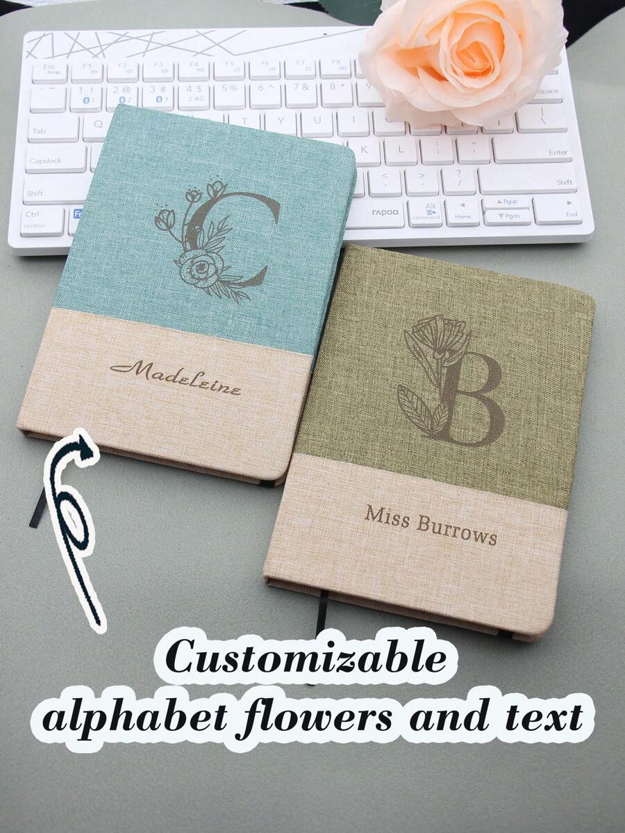 1 Piece Personalized Custom Notebook, Custom Letter Flower, Name, Text Notebook. A5 Fabric Spliced Notebook, Suitable For Business Office, Study Record, Business Office Customization, Study Supplies Customization, School Supplies, Personalized, School, Notebook, Personalized Gift, Back-To-School Gift, Return To School School Supplies,Back To School