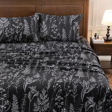 Black Sheets, Deep Pocket, 1800 Thread Count, Soft Breathable, Cute Printed Boho Farmhouse Bed Sheets, Up To 18 Inch - Black - View 4