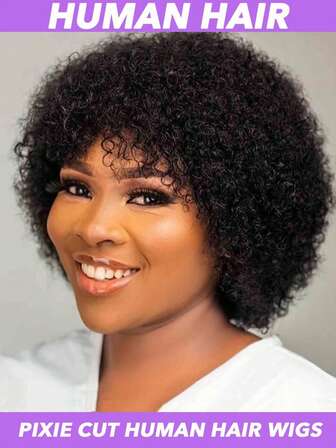 Pixie Cut Human Hair Wig For Women Afro Kinky Curly Full Machine Made Brazilian Remy Human Hair Jerry Curly Wave Style