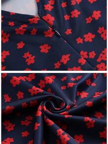 Women's Semi-Formal Ruffle Sleeve V-Back Work Fit And Flare Cocktail Knee Length Dress With Pockets, 2025 Style - 海軍紅 - 查看 5