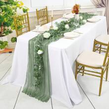 3pcs Grey & Pink Cheese Cloth Table Runner 35*118 Inch, Bohemian Cheese Cloth Table Runners, Suitable For Engagement, Party, Bridal Shower, Dinner Party, Outdoor Picnic, Christmas, Halloween, Thanksgiving, Wedding Table Centerpiece Decor