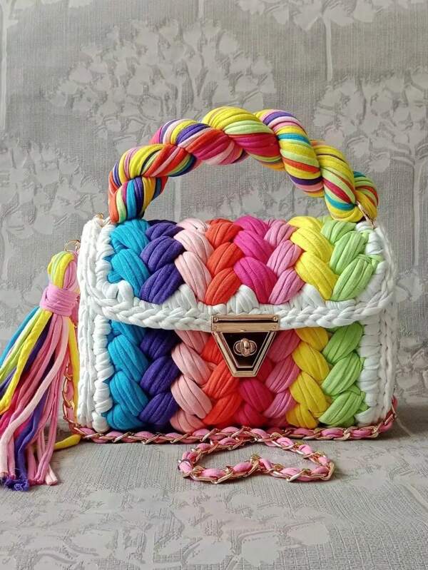 Crochet Shoulder Bag Handwoven With Tassel Style Cute Handbag Cross Body Bag