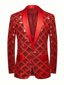 JNYXJNYX Men's Party Jacket, Suit Jacket, Checkered Pattern Design, Suitable For Husbands To Attend Parties And Gatherings,Halloween, Dress Up - Red - View 3