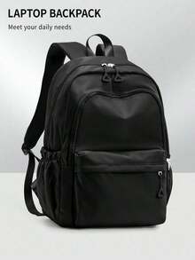 1 PC Solid Black Commuting And Travel Portable Back To School High-End Feeling Popularized Backpack,Multifunctional And Large Capacity Fashionable - Black - View 1