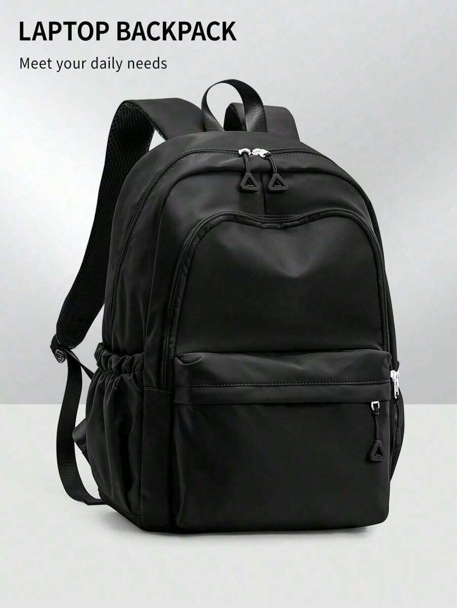 1 PC Solid Black Commuting And Travel Portable Back To School High-End Feeling Popularized Backpack,Multifunctional And Large Capacity Fashionable - Black - View 1