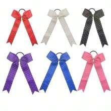 2 pièces Nœud de cheerleader plein de strass violet de 14 cm, accessoires de cheveux élastiques brillants et lumineux, cadeau pour la fête des mères, convient aux cheerleaders féminines, soirées, bal, meilleur choix de cadeau, bandeaux de queue de cheval, élastiques à cheveux, élastiques à cheveux
