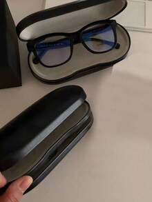 1pc Metal Leather Myopia Glasses Case, Multi-Functional Dual Layer Eyeglasses Storage Box