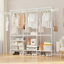 1 pieza Organizador de gabinete metálico de varios niveles con barra colgante, unidad de almacenamiento universal para ropa, zapatos, mantas, bolsos, sombreros, toallas - Resistente, fácil de montar, con recubrimiento en polvo, exhibición minorista industrial y científica