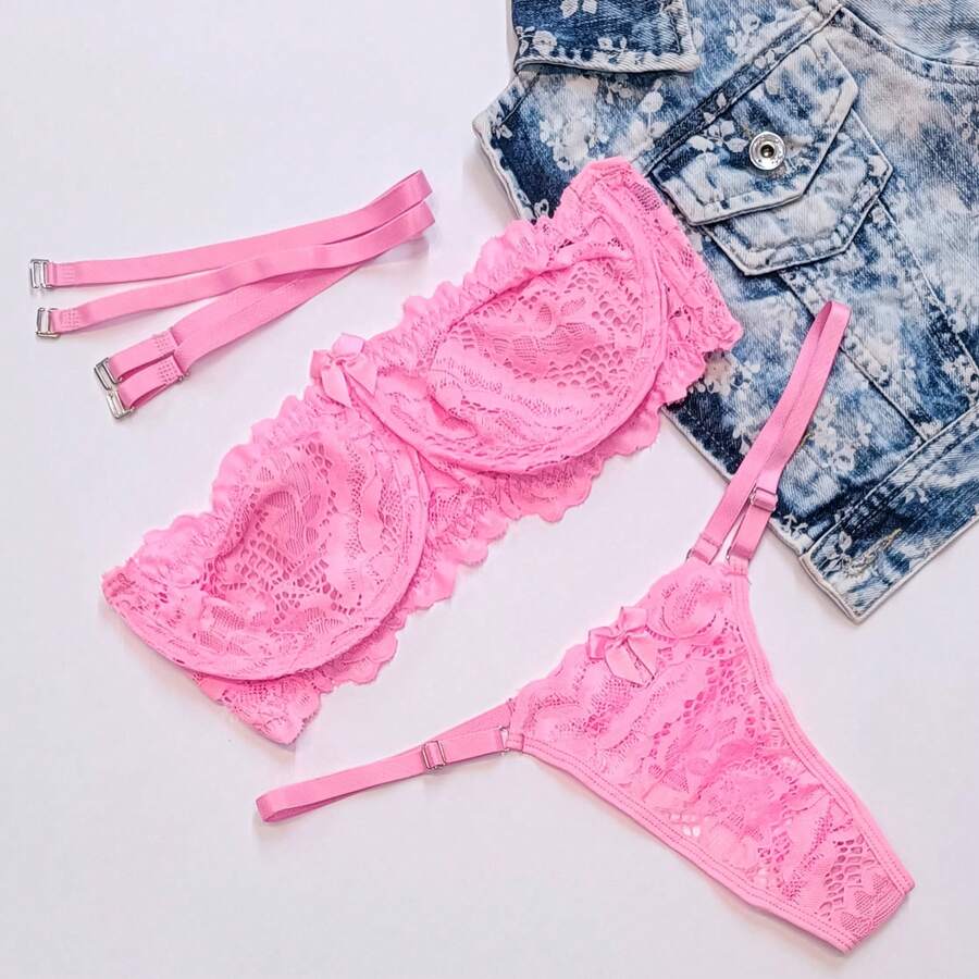 Nara Set With Removable Straps Ref.618 Without Lace Cups With Underwire And Strapless Lining - Watermelon Pink - View 1