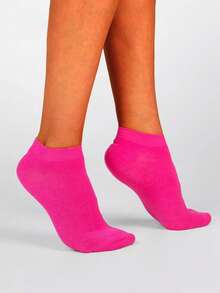 5 Pairs Rose Red Low Cut Breathable Simple Style Women Socks, Thin Casual Socks Great For Travel And Daily Wear Christmas Gift - Hot Pink - View 4