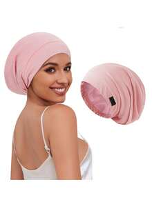Women's Satin-Lined Sleep Cap, Adjustable Elastic Turban Hat - A - View 9