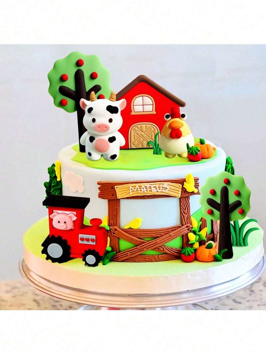 JeVenis Farm Animal Cake Decoration Farm Animal Birthday Cake Topper Cow Cake Decoration For Farm Animal Baby Shower Birthday Party Decorations