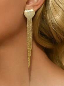 1 par de pendientes con borlas en forma de corazón, diseño de nicho personalizado de alta gama y exagerado, pendientes de moda para mujeres