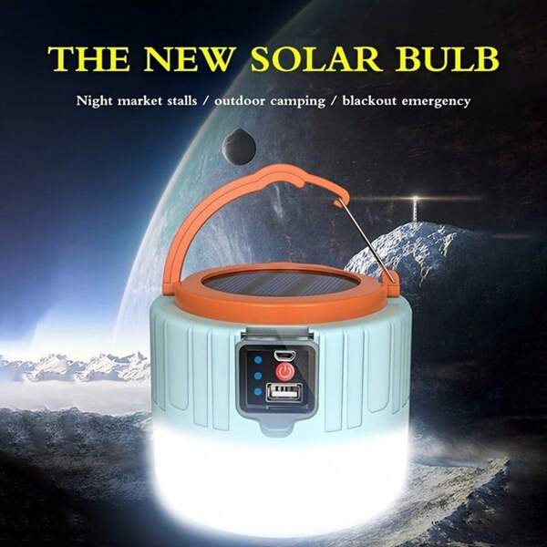 1 Stück Solar Auflad-Glühbirne mit Fernbedienung, wasserdichte Notfall Zeltlampe für Nachtmarkt und Straßenverkauf