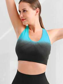 Top Deportivo Mujer Brasier Para Yoga Sujetador Correr Moda Ropa Interior Deportiva Push Up Transpirable Y Cómoda - Azul cielo - Ver 4