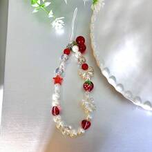 1pc Acrylic Flower & Bow Crystal Beaded Phone Lanyard, Wrist Strap, Suitable For CCD Camera, Key Chain, Bag Charm, Phone Hanging - Cherry SL - View 4