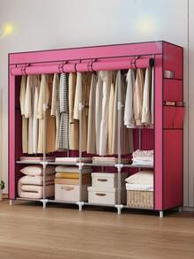 1pc Simple Wardrobe For Rental, Multi-Functional Dust-Proof Home Economic Storage Cabinet With Hanging Garment Area