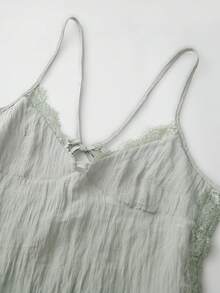 Women Y2k Lace Trim Camisole Sleeveless Spaghetti Strap V Neck Crop Tank Tops Summer Backless Tie Up Out Cami Shirt Going Tops 2000s Aesthetic Clothes - 灰色 - 查看 7