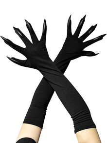 1双万圣节黑色长钉鬼手手套，角色扮演道具配件爪手手套，适合女巫表演