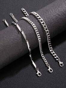 3pcs/Set Men's Minimalist Stainless Steel Bracelet, Multi-Layer Casual Bracelet For Daily Wear, Jewelry Gift For Boyfriend, Father - Silver - View 5