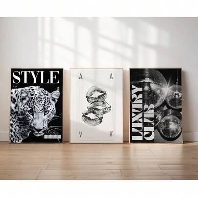 1/3 Pintura de pared con estampado de leopardo/guepardo, pintura en lienzo con patrón de bola 8 de la suerte, póster rosado femenino, pintura decorativa elegante adecuada para dormitorio, sala de estar o dormitorio, regalo para ella, marco no incluido