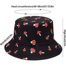 Reversible Bucket Hat For Women, Cute Beach Fisherman Style - Mushroom Black - View 6
