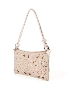 手工编织单肩包，带拉链和衬里，休闲时尚设计，可调节肩带，适合日常、海滩、度假，适合青少年和大学生