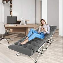 Folding Camping Cot For Adults Portable Camping Bed Cot With Mattress & Carry Bag Heavy Duty Padded Sleeping Cots For Home Office Nap Outdoor Camping Travel Max Load 440LBS, Grey