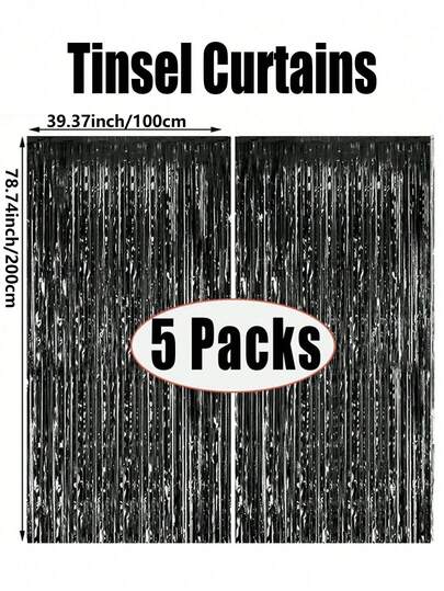 1/2/3/4/5 Packs Black Party Backdrop Metallic Foil Tassel Tinsel Curtain Birthday Party Wedding Decoration Gift Supplies