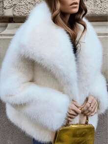 Áo khoác ngắn Seelio Thu/Đông mới cổ lông giả dày lót lông giả dáng dài vừa phải, phong cách trẻ trung - màu trắng tinh khiết - Xem 4