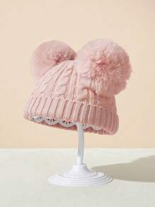 1 pieza Gorro de punto acanalado de hilo de alma para bebés y niños, gorra cálida para otoño e invierno