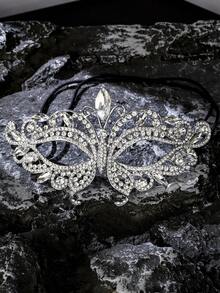 1pc Rhinestone Half Face Mask Women Masquerade Eye Mask Shiny Rhinestone Metal Mask For Party, Prom, Masquerade Ball Bridal Cosplay Events - 銀色 - 查看 2