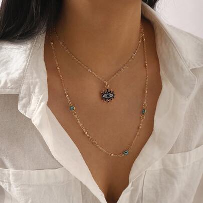 Mydear 1 件休闲双层水晶邪眼吊坠项链，适合女性日常和派对佩戴