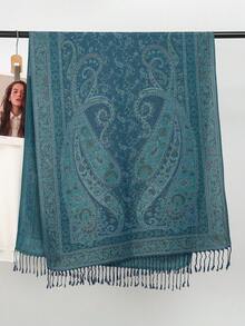 1件女士波西米亚风流苏提花围巾，佩斯利花纹披肩，羊绒石纹图案穆斯林头巾，值得赠送，适合所有季节日常外出穿着。 - T155 - 查看 16