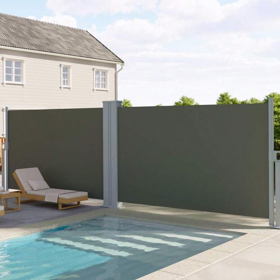 71''x236'' Retractable Double Side Awning For Patio, Water & UV Resistant Retractable Privacy Screen, Outdoor Retractable Folding Privacy Screen Divider For Garden, Backyard, Balcony - 灰色 - 查看 1