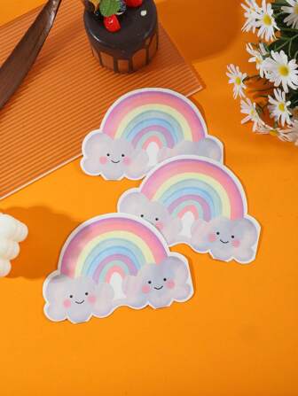 80 pièces de 33 x 22 cm Serviettes jetables de fête, serviettes en papier de forme nuageuse arc-en-ciel mignonnes, convenant pour anniversaire, baptême, enterrement de vie de jeune fille et usage quotidien