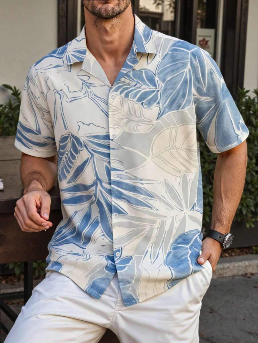 Men's Retro Old Money Style Digital Print Summer Short-Sleeved Shirt Fashionable Casual Versatile