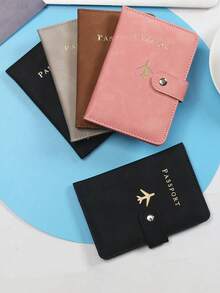 Doka PU Passport Holder - Snap Closure, Faux Leather Lining, Airplane Pattern Passport Cover, Minimalist Travel Accessory - Convenient For Storing Documents And Travel Supplies, Holiday Supplies, Travel Organizer, Travel Wallet, Passport Holder, Passport Wallet, Beach Holiday Bag, Summer Holiday, Back To School Supplies