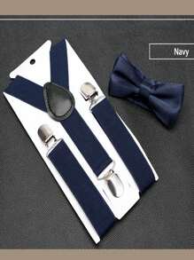 Men's Collar Accessory Set Solid Color Bow Tie And Suspenders For Men: Solid Color Y Back Suspenders And Self-Tying Bow Tie - Suitable For Wedding Attire, Lunar New Year, Valentine's Day Gifts And Everyday Wear