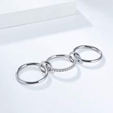 Set de 3 anillos de mujer de moda: Anillo de cobre incrustado con circonita cúbica, anillo de banda lisa de acero inoxidable, y anillos apilables chapados en oro de 14K, adecuados para uso diario, fiestas y como regalo