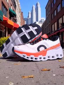 tenis bicolor naranja blanco on suspension confort fasion clou agujeros moda runner en caja - Naranja Quemada - Ver 6